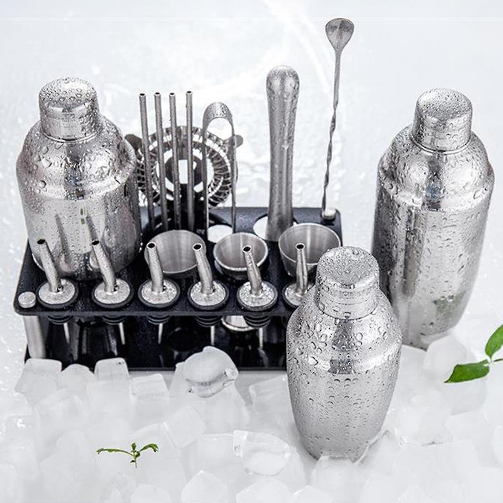 Set de bar professionnel avec shaker en acier inoxydable et support pour barmans à domicile