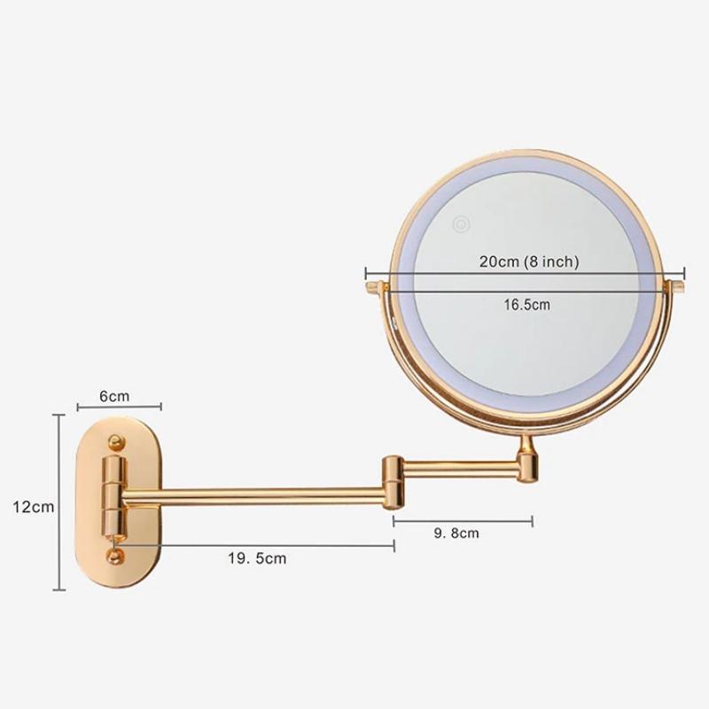 Oglindă de machiaj cu LED Luxeva Gold, cu mărire, reîncărcabilă, pentru baie