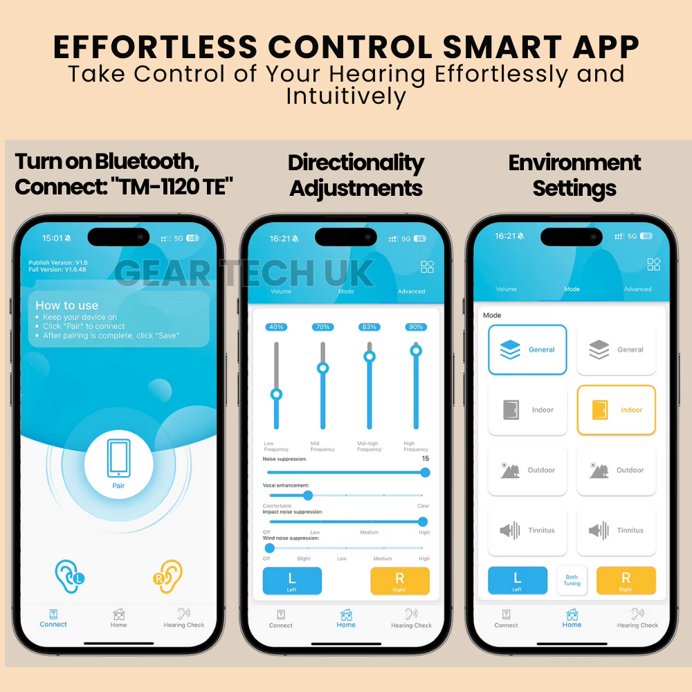 Aparelhos Auditivos OTC com Controlo por Aplicação Bluetooth para o Reino Unido