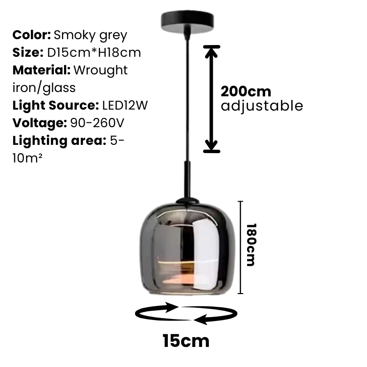 Arden Nordic Pendant Light With Smoky Glass For Kitchen Islands And Dining Areas