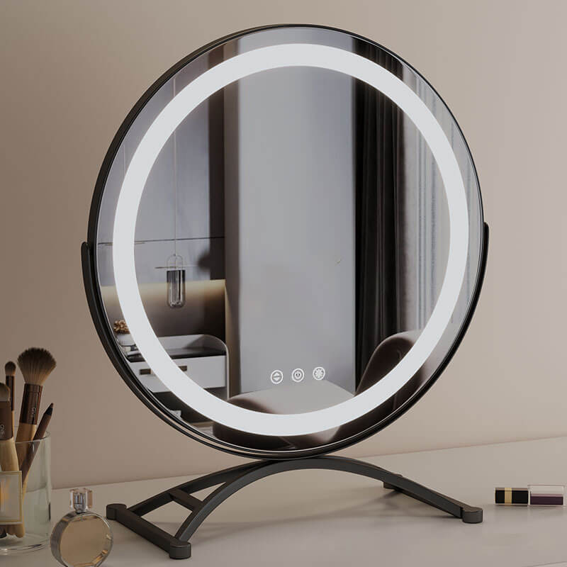 Sminkespeil med dimbar LED-lys og 360 graders rotasjon, berøringskontroll