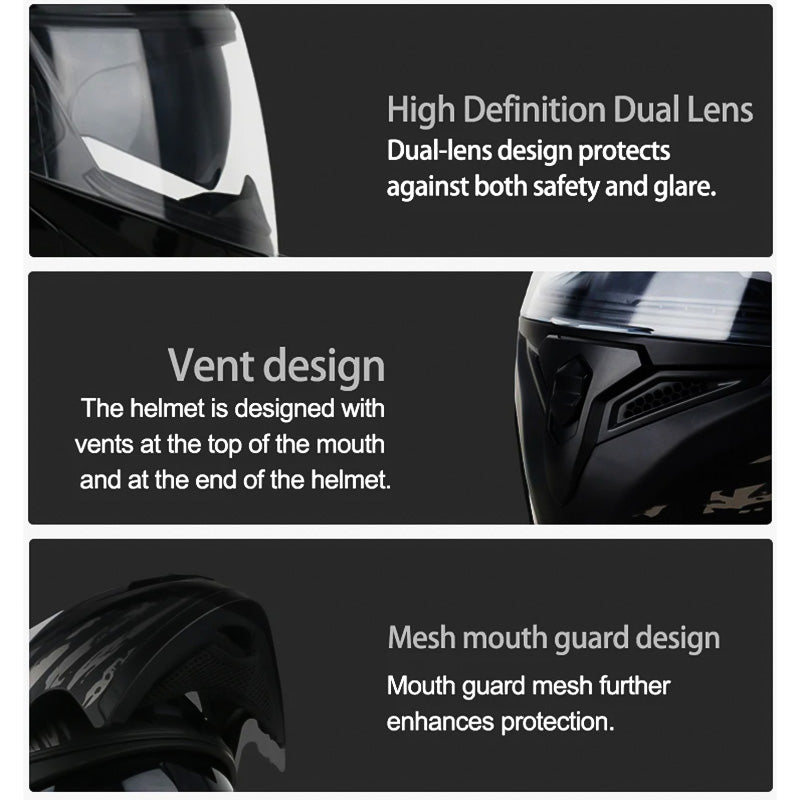 Casco FlipGuard Aprobado por DOT con Doble Lente para Motociclistas