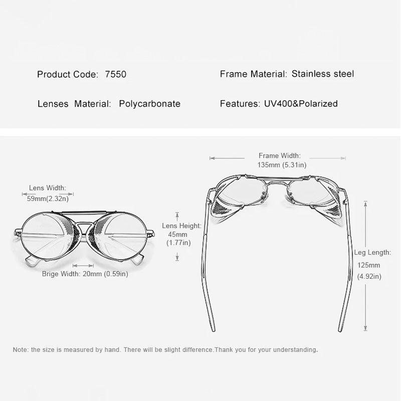 Occhiali da sole polarizzati da uomo con montatura rotonda in stile gotico steampunk