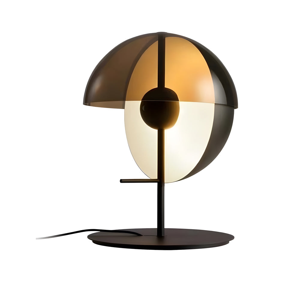 Lampa stołowa Astrae z pionalną półkulą i przydymionym kloszem