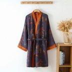 Kimono de détente en coton pur Élégance Rustique pour femmes