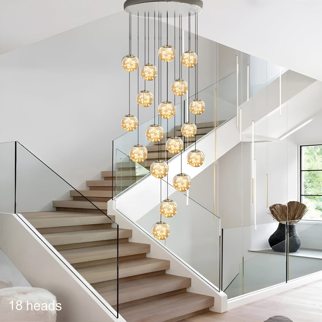 AstraLumen Glass Orb Staircase Chandelier Elevates Stairway Lighting