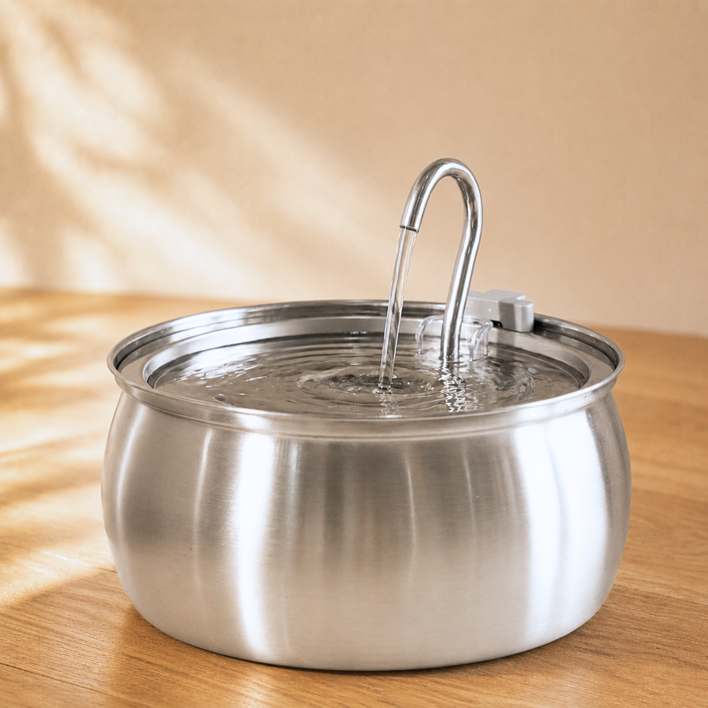 Stainless Steel Cat Water Fountain with Silent Pump & Multi-Stage Filter