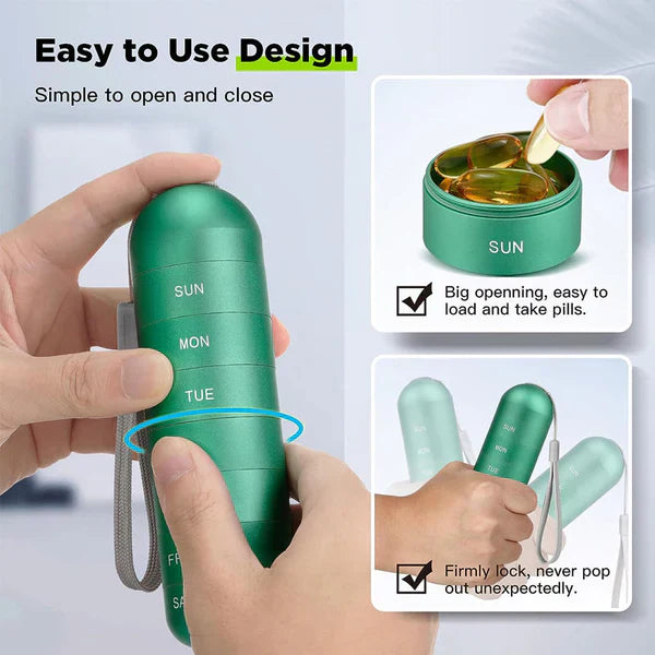 MediSafe Weekbox – Waterproof Aluminum Pill Organizer with 7 Compartments