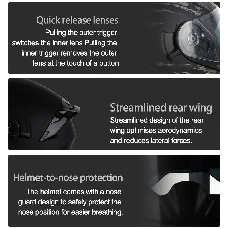 Casco FlipGuard Aprobado por DOT con Doble Lente para Motociclistas