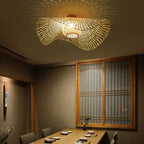 Nokari Rattan Boho Taklampa med japansk stil och varm glöd
