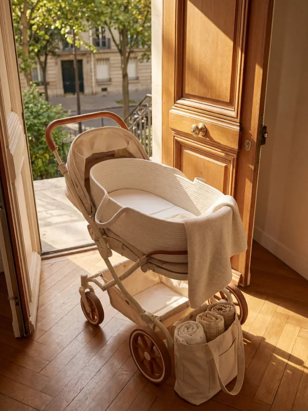 Portable Woven Cotton Baby Basket with Mattress
