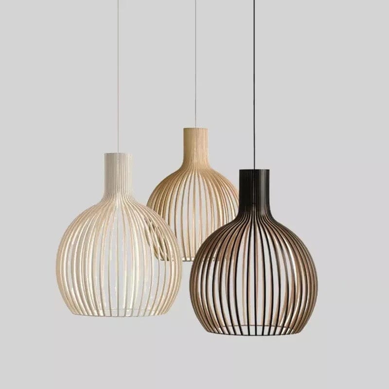 FjordLoom Rustic Wood Cage Pendant Light Adjustable Cord