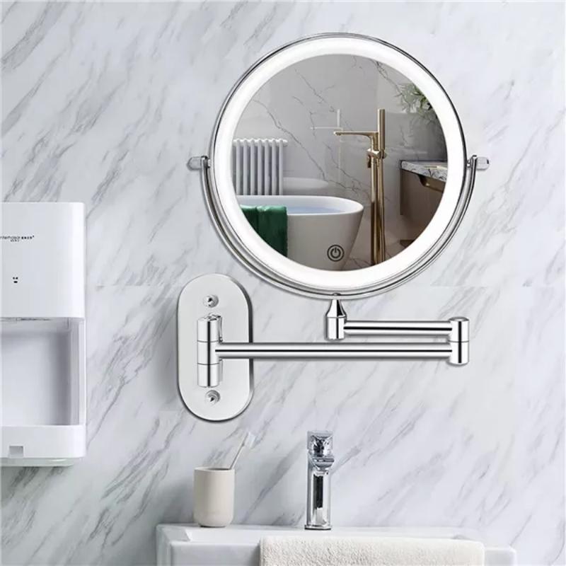 Specchio da Trucco Ingranditore LED AstraLume con Braccio a Parete Estraibile in Cromo Lucido