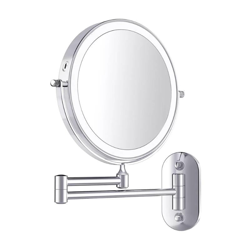 Specchio da Trucco Ingranditore LED AstraLume con Braccio a Parete Estraibile in Cromo Lucido