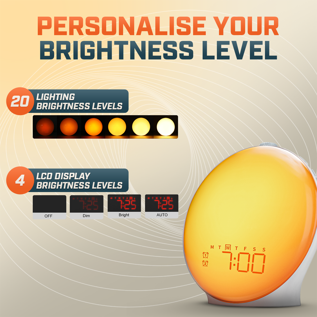 LumaRise LED Clock With Snooze And Natural Light For Bedrooms