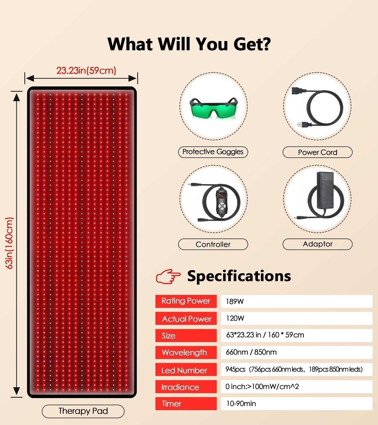 VitaRay Pro celotělová červená světelná podložka s dálkovým ovládáním