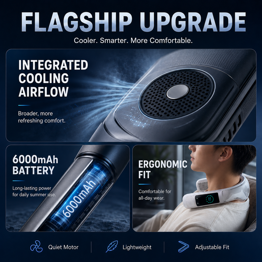 Stay Cool Anywhere – Wearable Neck Fan with TEC Cooling & 6000mAh Battery