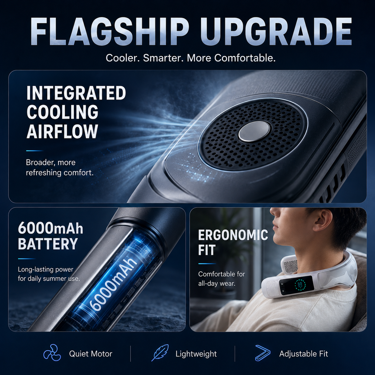 Stay Cool Anywhere – Wearable Neck Fan with TEC Cooling & 6000mAh Battery