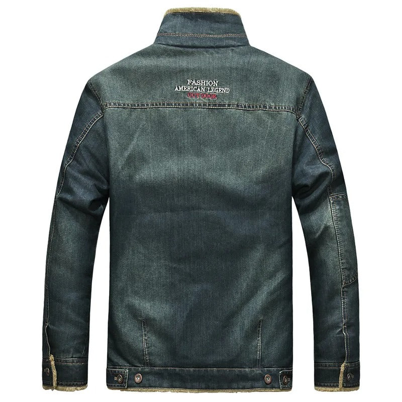Valeon Denim Windbreaker Outer Jacket With Fleece Lining