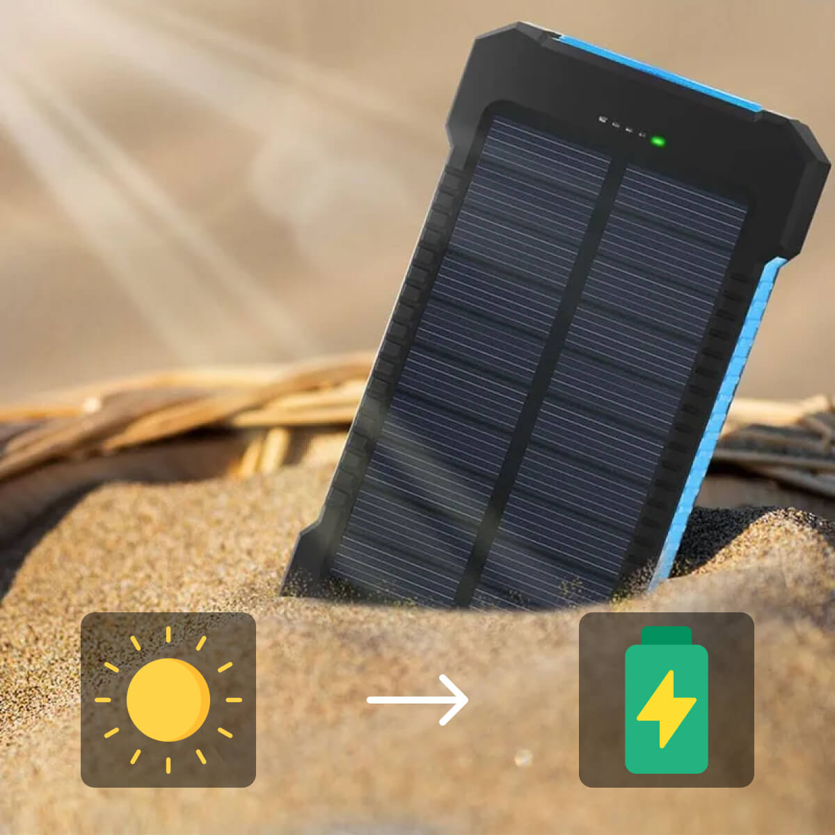 SolaraGuard 50000mAh ulkokäyttöön tarkoitettu aurinkokäyttöinen virtapankki vedenpitävällä rakenteella ja kahdella USB-portilla
