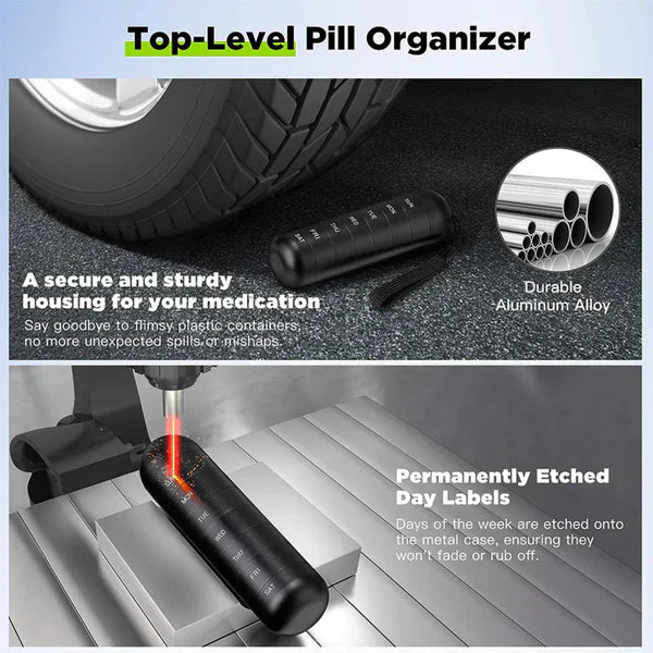 MediSafe Weekbox – Waterproof Aluminum Pill Organizer with 7 Compartments