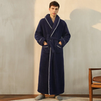 CozyFlannel Winter Robe With Belt And Fold Down Collar