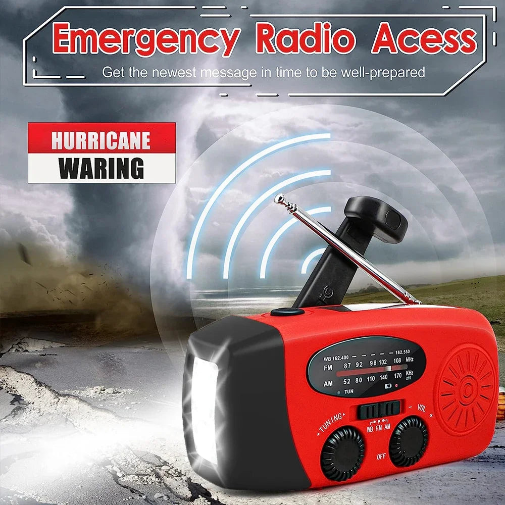 Radio de manivela manual con energía solar LifeSaver y banco de energía de respaldo para exteriores