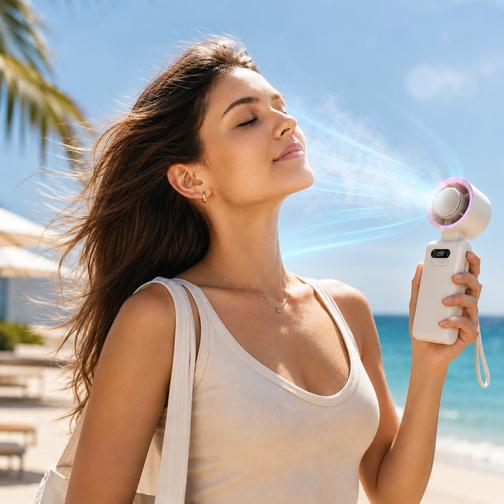 Wiederaufladbarer USB-C Handventilator für Reisen, Outdoor, Büro und Fitnessstudio