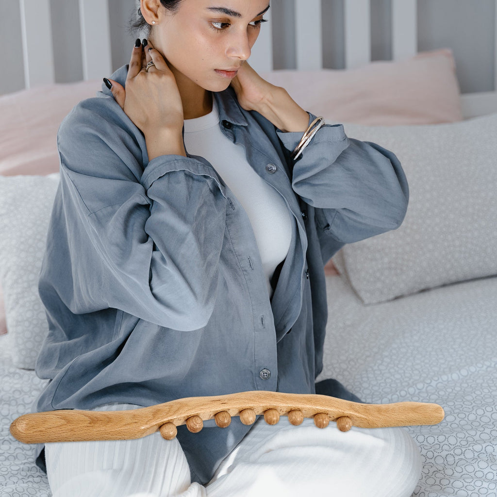 Avela Round Beech Wood Massage Scraper Handheld Home Tool