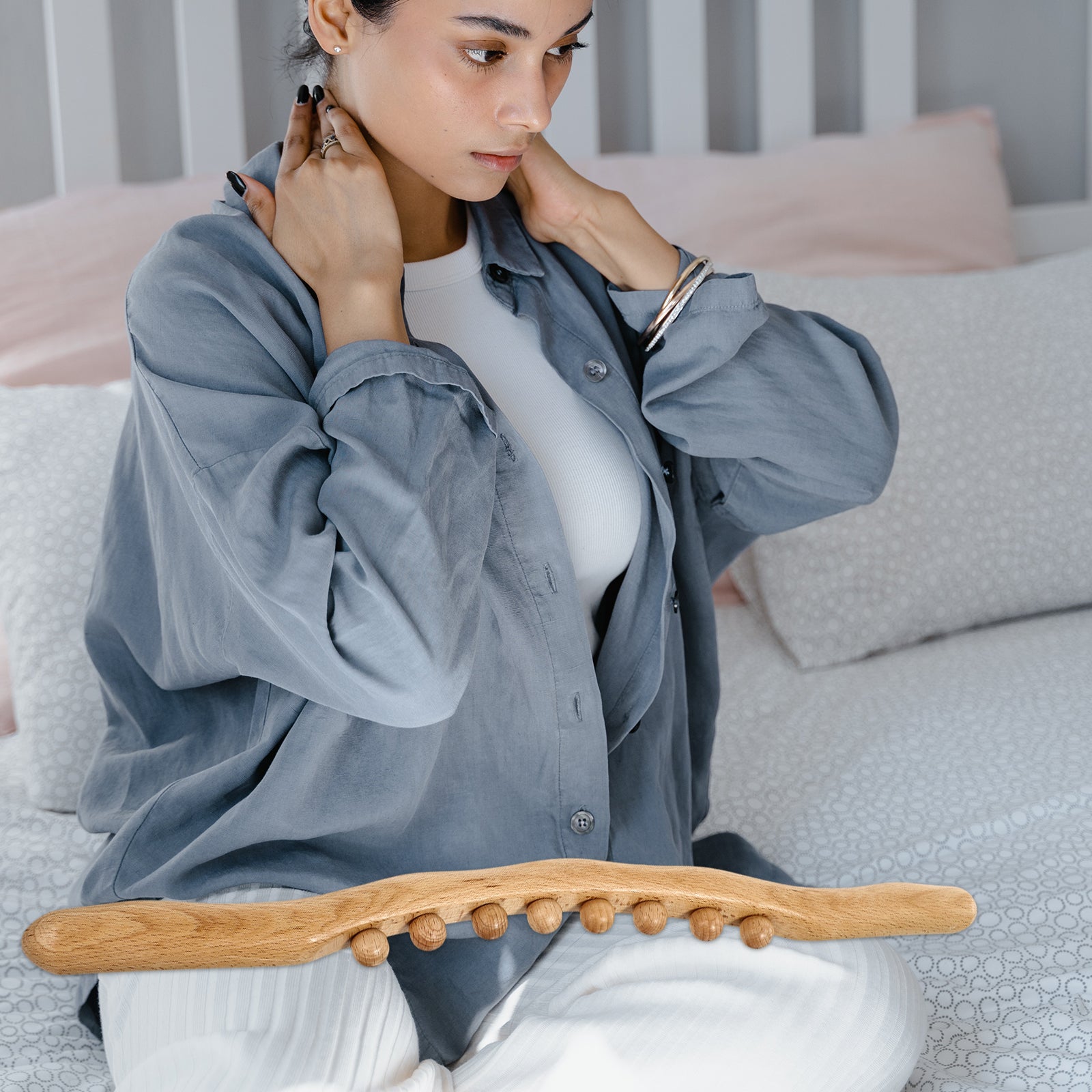 Avela Round Beech Wood Massage Scraper Handheld Home Tool