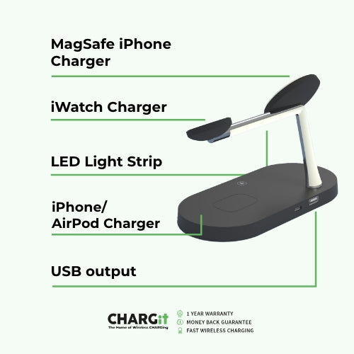 QuattroCharge All In One MagSafe Wireless Charger For iPhone, Apple Watch And Buds