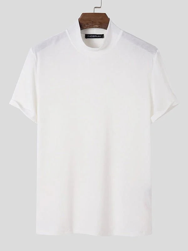 Men's Tee With Slim-Fit High-Neck For Modern Casual Style