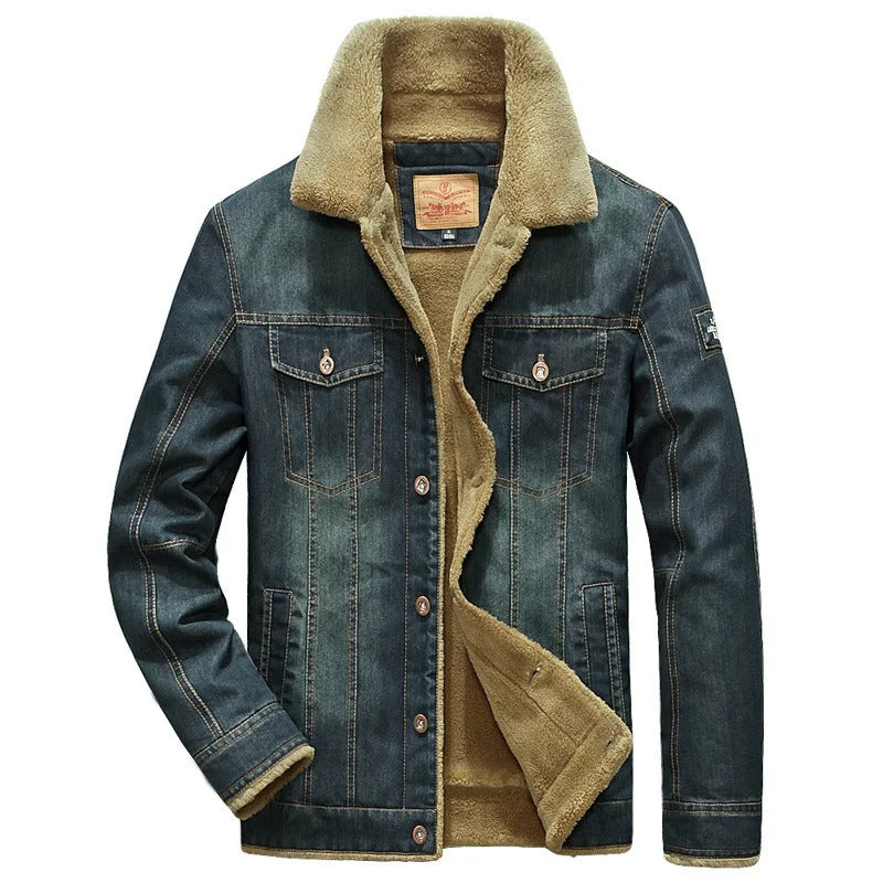 Valeon Denim Windbreaker Outer Jacket With Fleece Lining