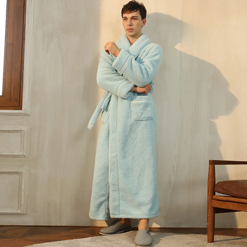 CozyFlannel Winter Robe With Belt And Fold Down Collar
