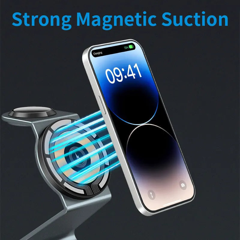 Three-In-One Wireless Charger By MagnaVolt With Magnetic Fast-Charging