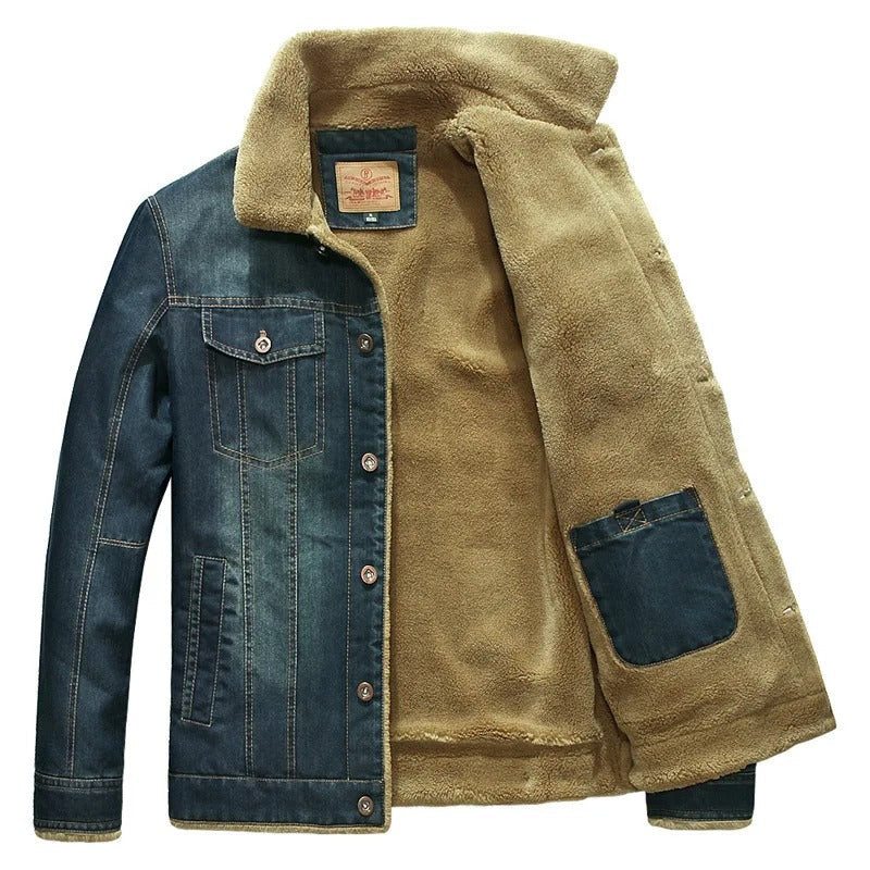 Valeon Denim Windbreaker Outer Jacket With Fleece Lining