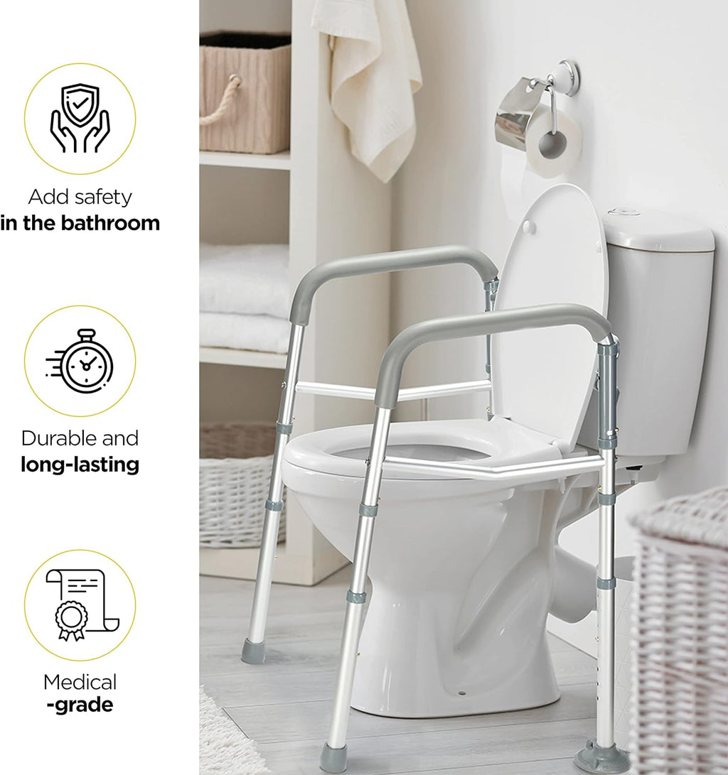 Barra de soporte GripGuard para inodoro para adultos mayores con soporte ajustable