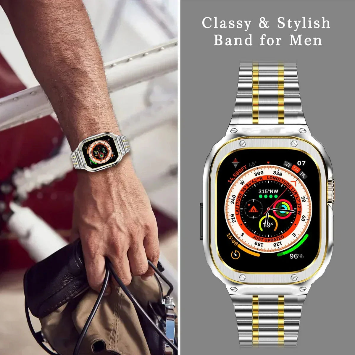Alera Apple Watch armband i rostfritt stål med skyddande fodral