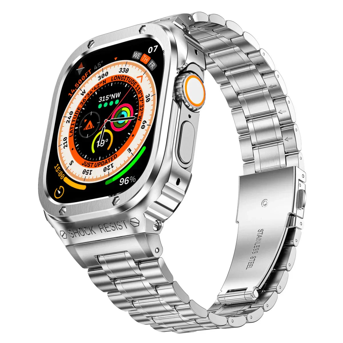 Alera Apple Watch armband i rostfritt stål med skyddande fodral