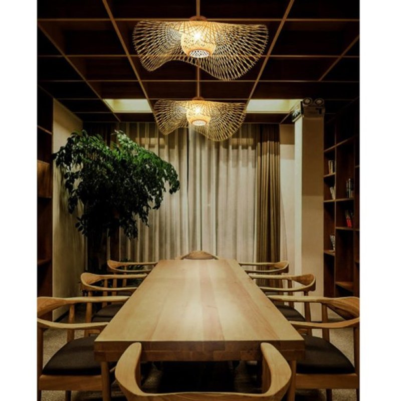 Nokari Rattan Boho Taklampa med japansk stil och varm glöd