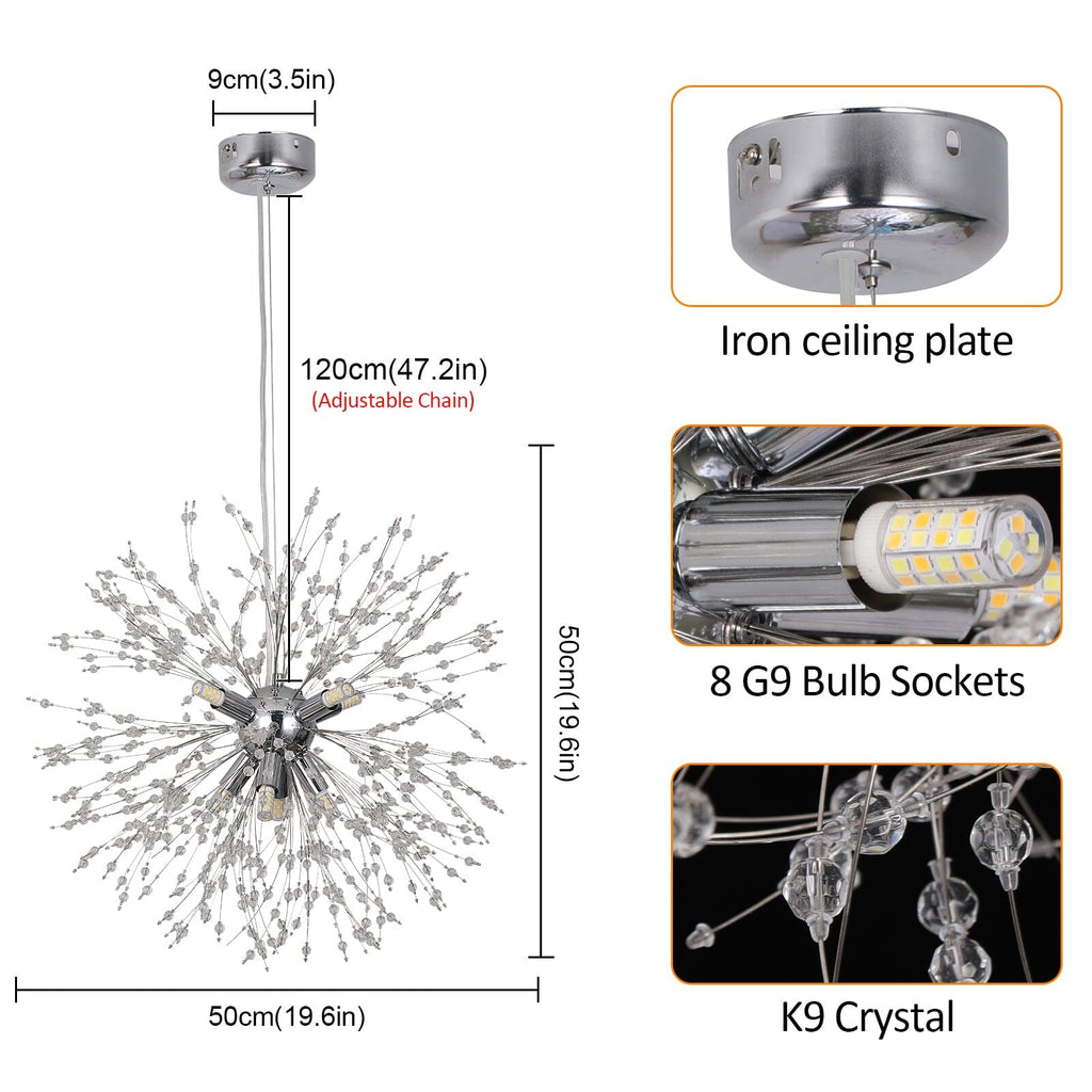 Lampada a sospensione Asterra Crystal Dandelion con pendente a soffitto, lampada moderna