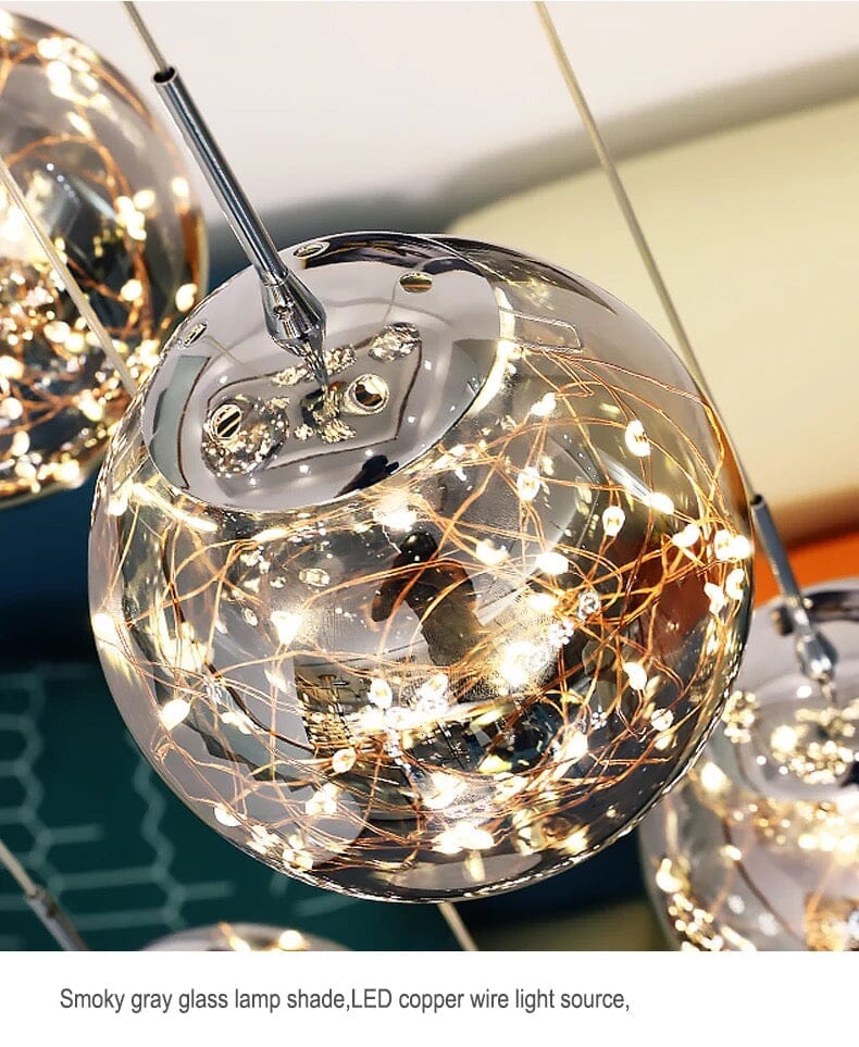 AstraLumen Glass Orb Staircase Chandelier Elevates Stairway Lighting