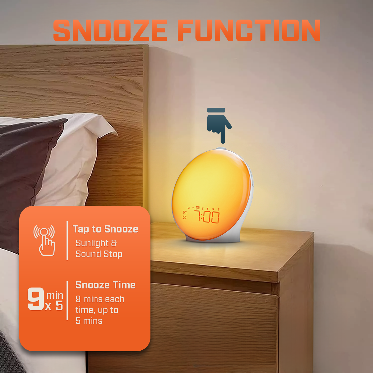 LumaRise LED Clock With Snooze And Natural Light For Bedrooms