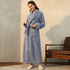 CozyFlannel Winter Robe With Belt And Fold Down Collar