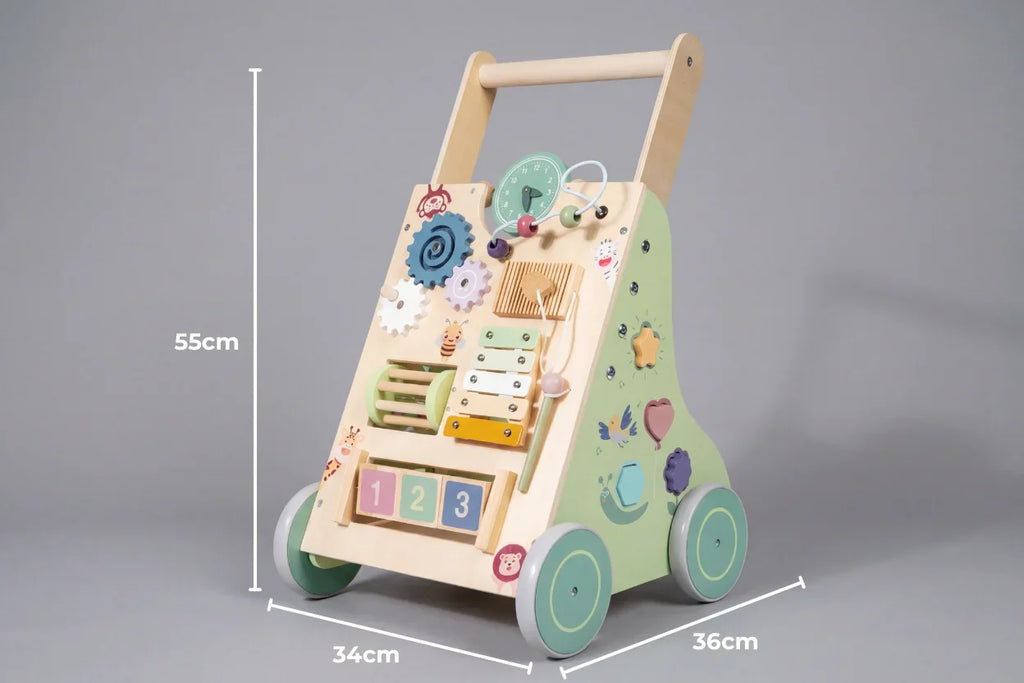 Premium Wooden Activity Walker for First Steps, Sensory Play, and Early Learning
