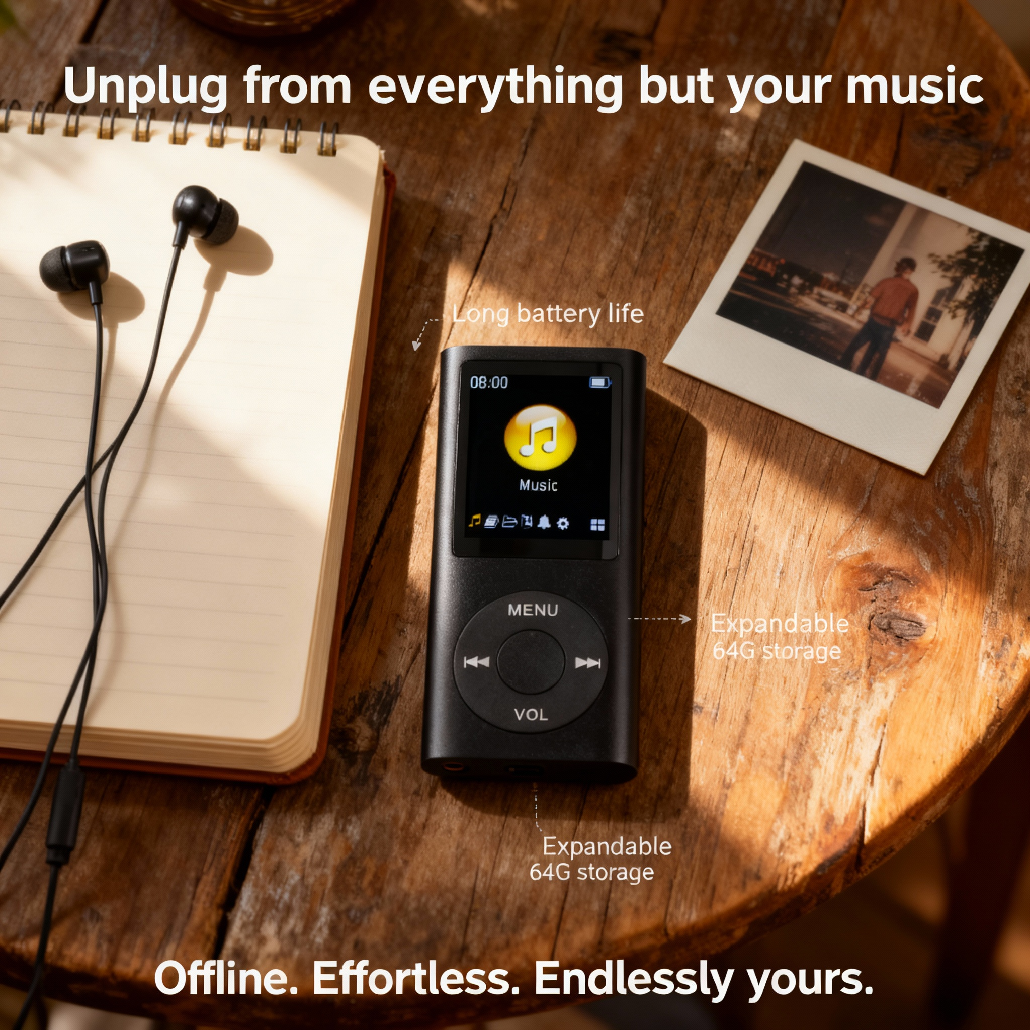 复古音乐播放器 – 经典设计紧凑型64GB MP3播放器