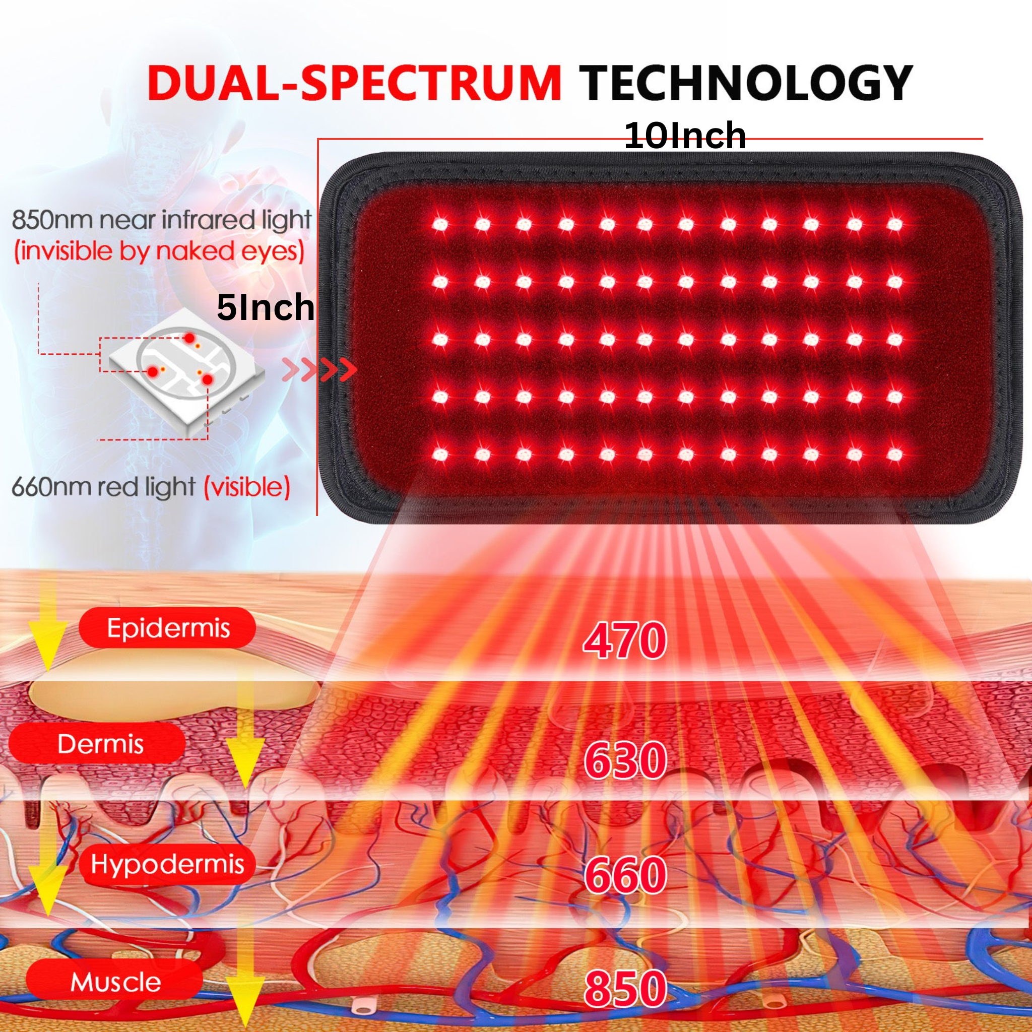 Pas na podczerwień z czerwonym światłem do domowej ulgi w bólu z 60 diodami LED