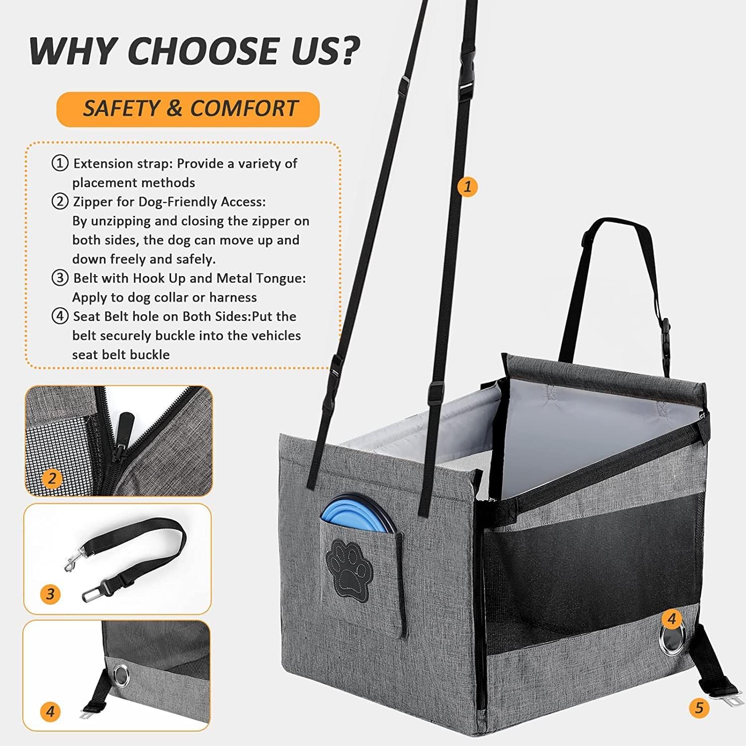 Asiento Elevador Impermeable RoverRide para Mascotas, Almohadilla de Viaje Espaciosa
