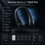 AeroLux Bladeless Nackfläkt, Uppladdningsbar USB C Bärbar Bärbar Kylning
