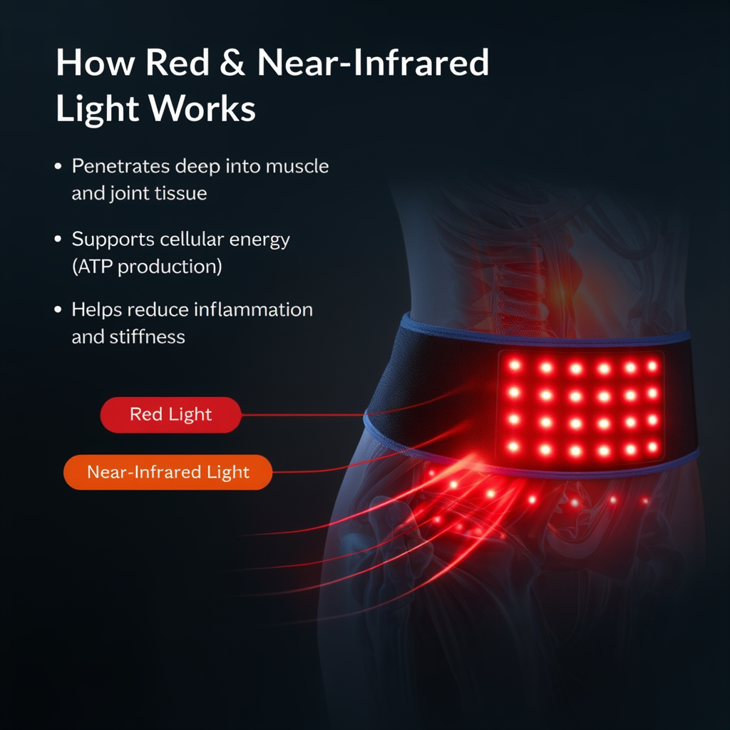 حزام LED بضوء أحمر وLEDs بطول موجي 660 نانومتر و850 نانومتر لتخفيف العضلات والمفاصل